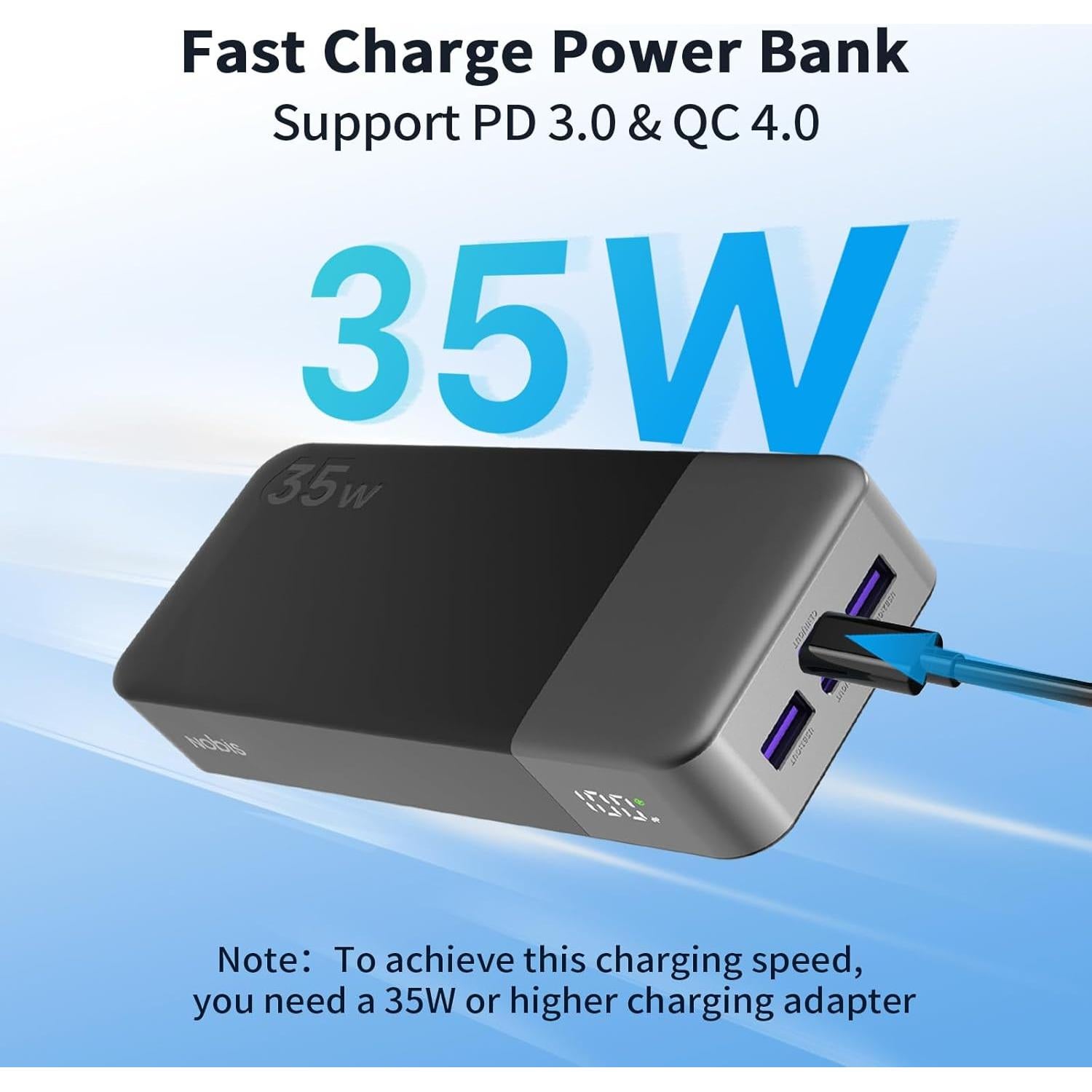 Cargador Portátil NOBIS 20000mAh 35W Carga Rápida USB-C