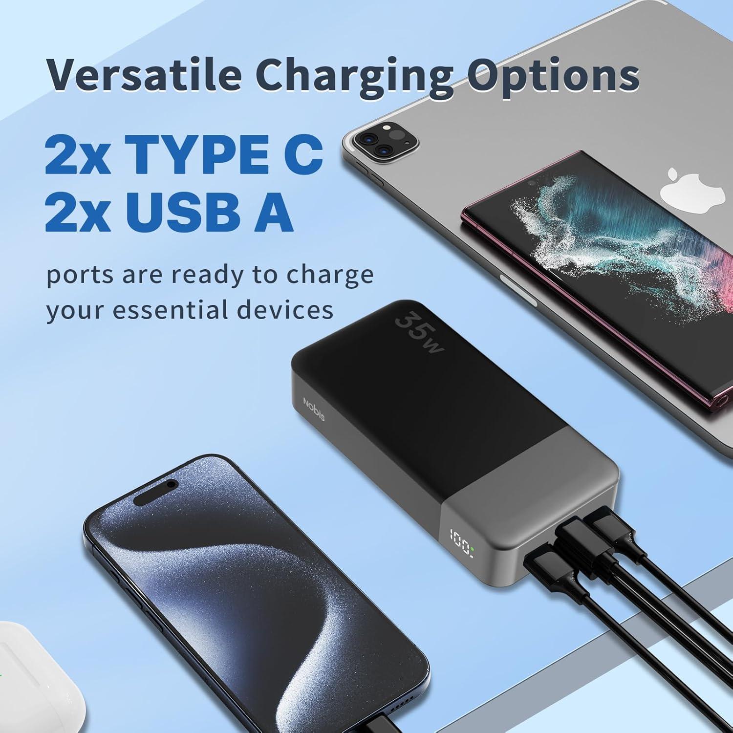Cargador Portátil NOBIS 20000mAh 35W Carga Rápida USB-C