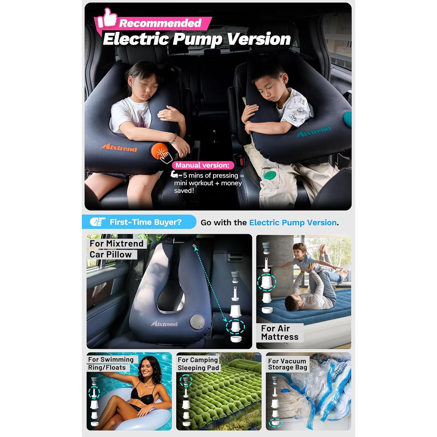 Almohada Inflable de Viaje Mixtrend para Niños y Adultos - Soporte Cuello Verde