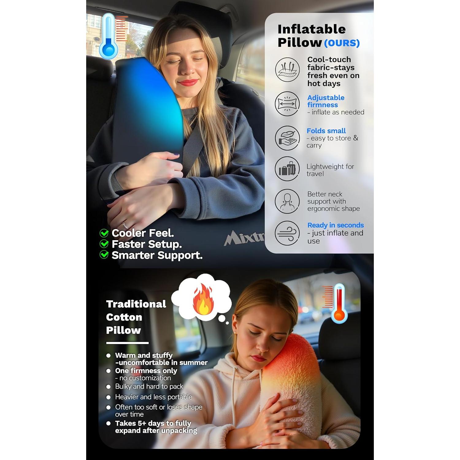 Almohada Inflable de Viaje Mixtrend para Niños y Adultos - Soporte Cuello Verde