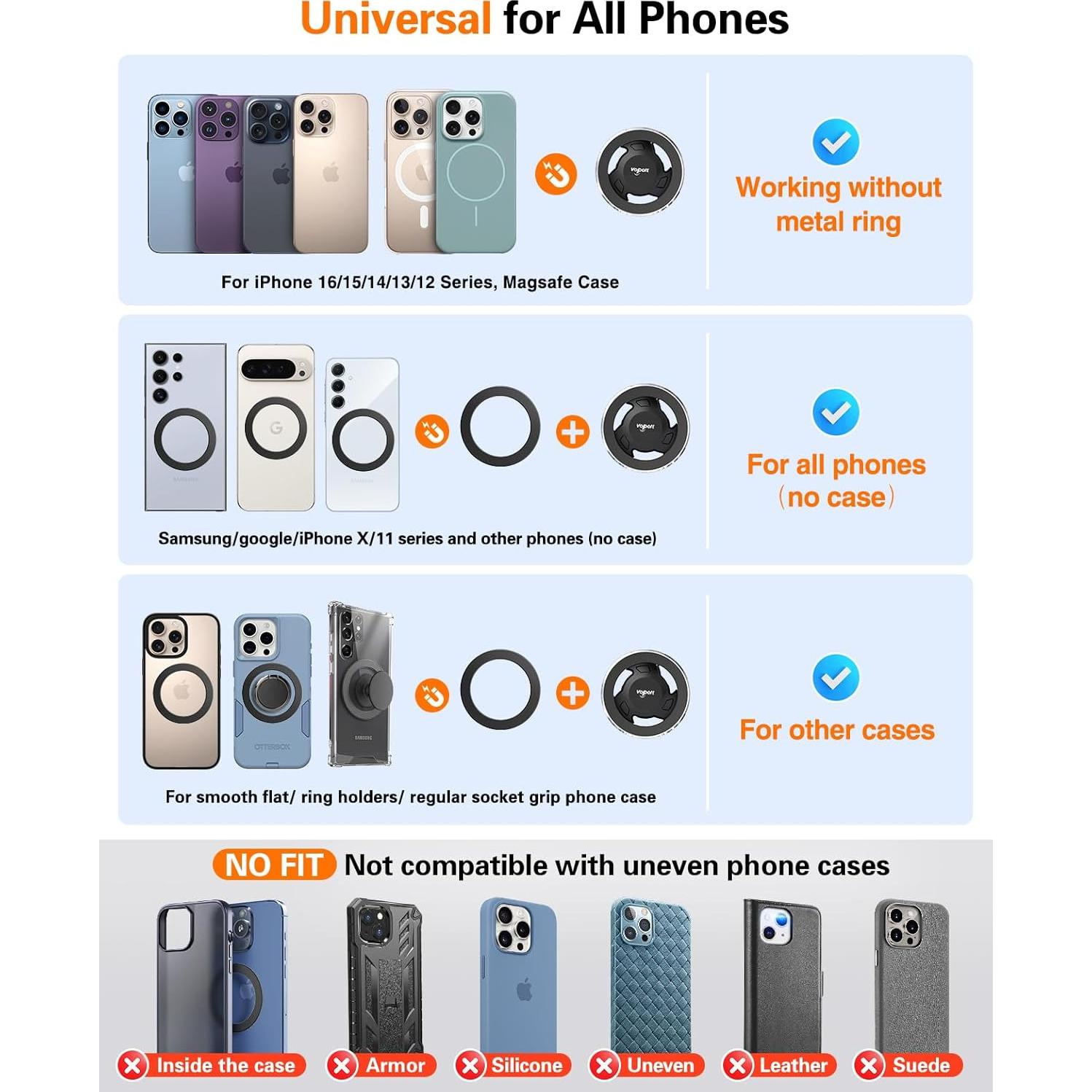 Soporte Magnético para Teléfono Volport con Ventosa 360°