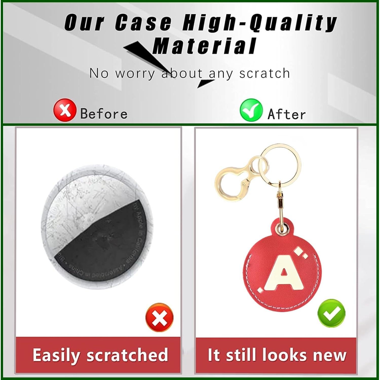 Funda de Llave de Cuero BORKUANA para AirTag con Letra A