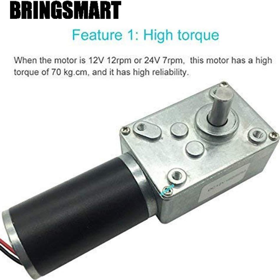BRINGSMART 12V 5rpm DC Worm Gear Motor 35kg.cm Self-locking Reversed Mini Turbine Geared Motor for DIY Robot Rotating Table Door Lock Curtain Machine (12V 5rpm)