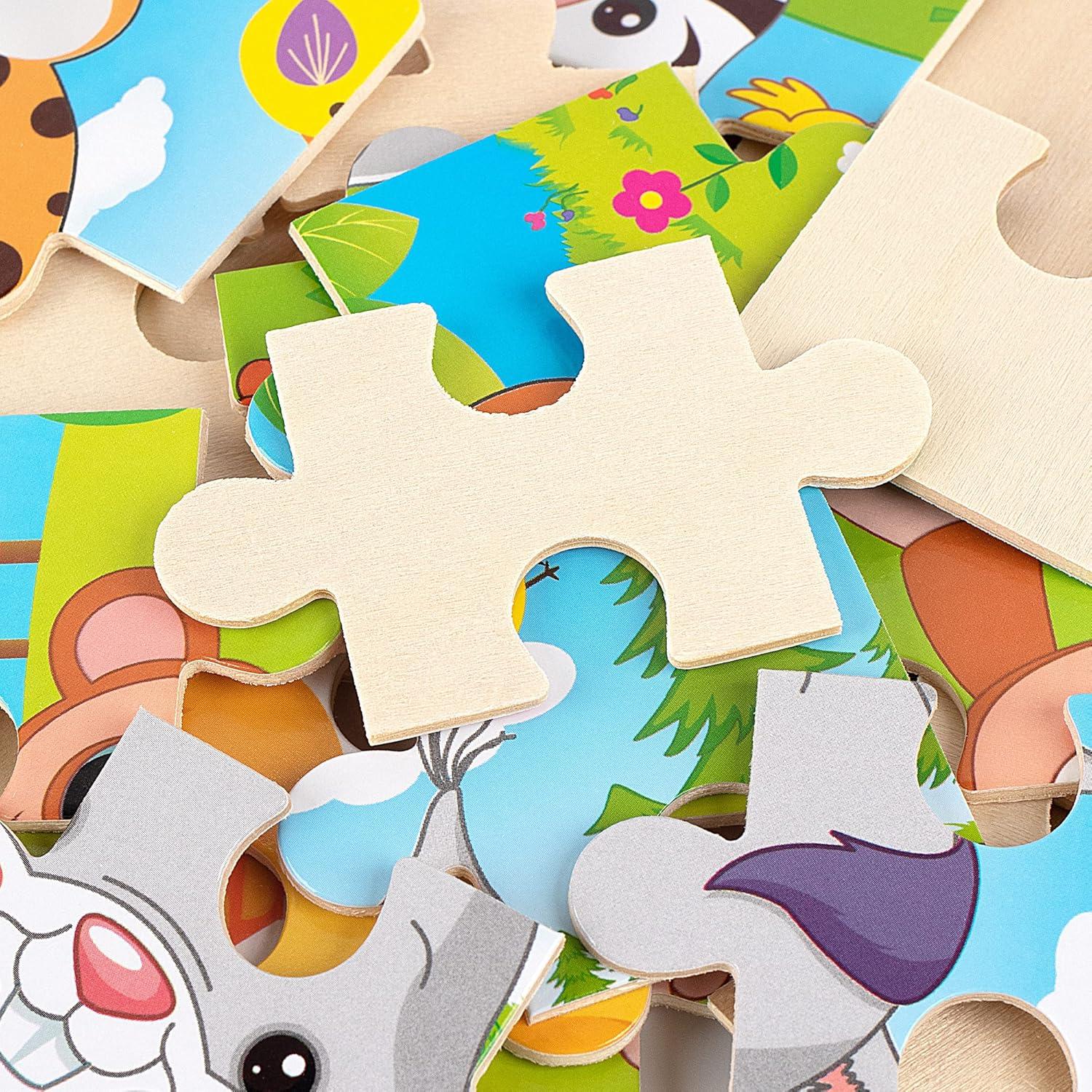 SYNARRY 6 Pack Wooden Jigsaw Puzzles for Kids Ages 2-5 Years Old, 9 Pieces Toddlers Animal Puzzles, Educational Preschool Learning Toys for Children Boys and Girls, Best Kids Puzzle Toys & Gifts