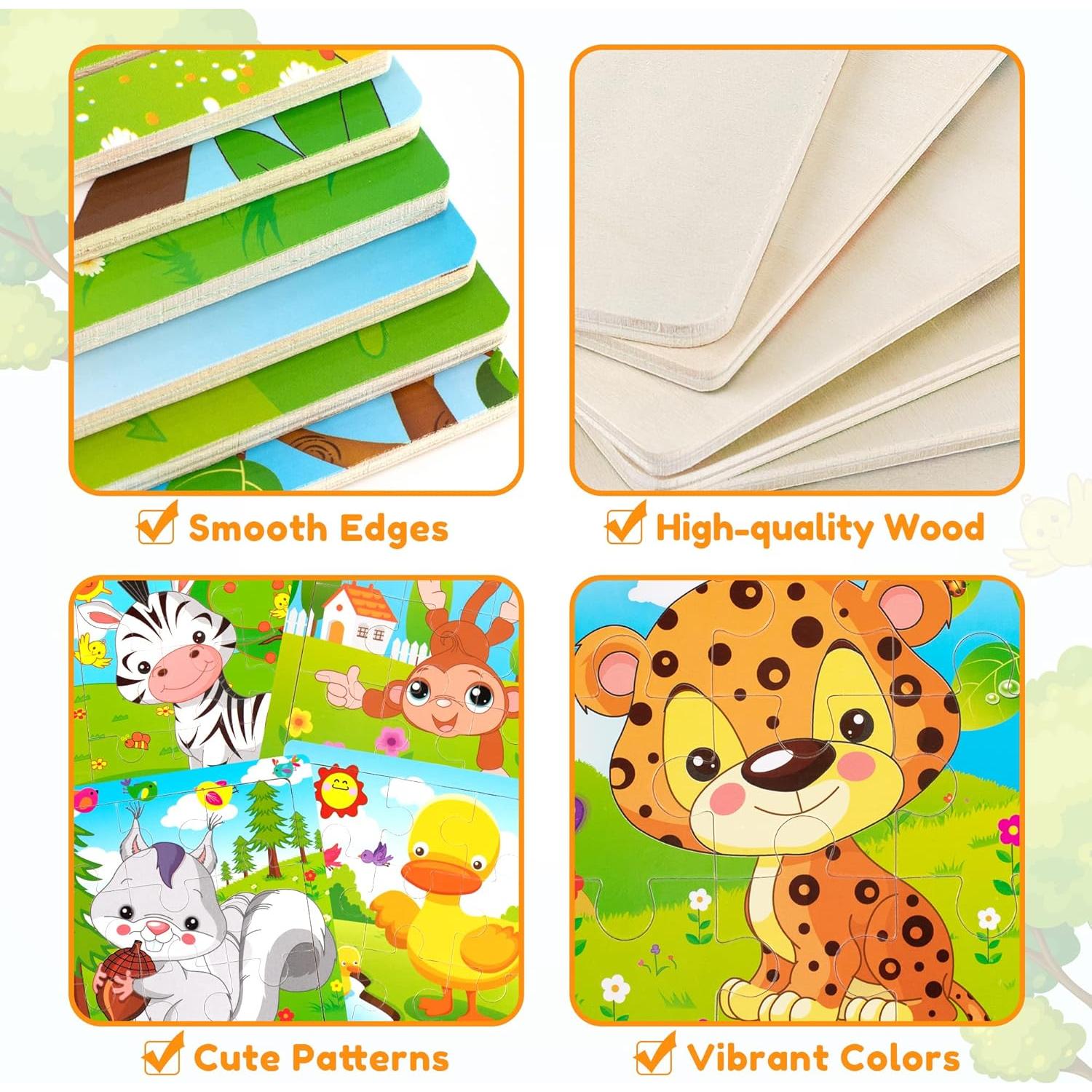 SYNARRY 6 Pack Wooden Jigsaw Puzzles for Kids Ages 2-5 Years Old, 9 Pieces Toddlers Animal Puzzles, Educational Preschool Learning Toys for Children Boys and Girls, Best Kids Puzzle Toys & Gifts