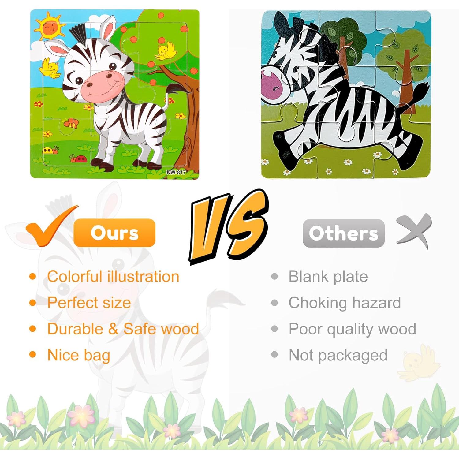 SYNARRY 6 Pack Wooden Jigsaw Puzzles for Kids Ages 2-5 Years Old, 9 Pieces Toddlers Animal Puzzles, Educational Preschool Learning Toys for Children Boys and Girls, Best Kids Puzzle Toys & Gifts