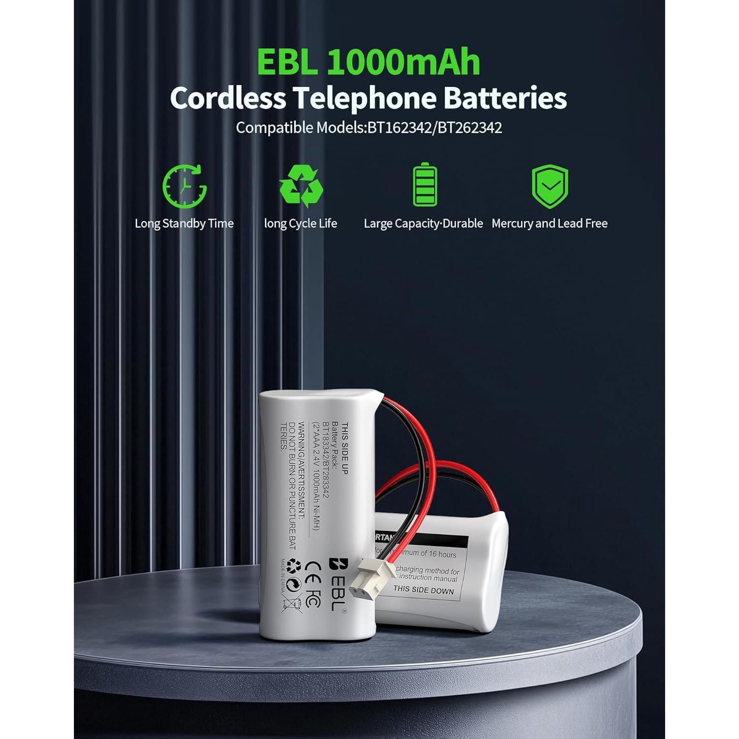 Batería Ni-MH EBL BT162342 2.4V 1000mAh Paquete de 4