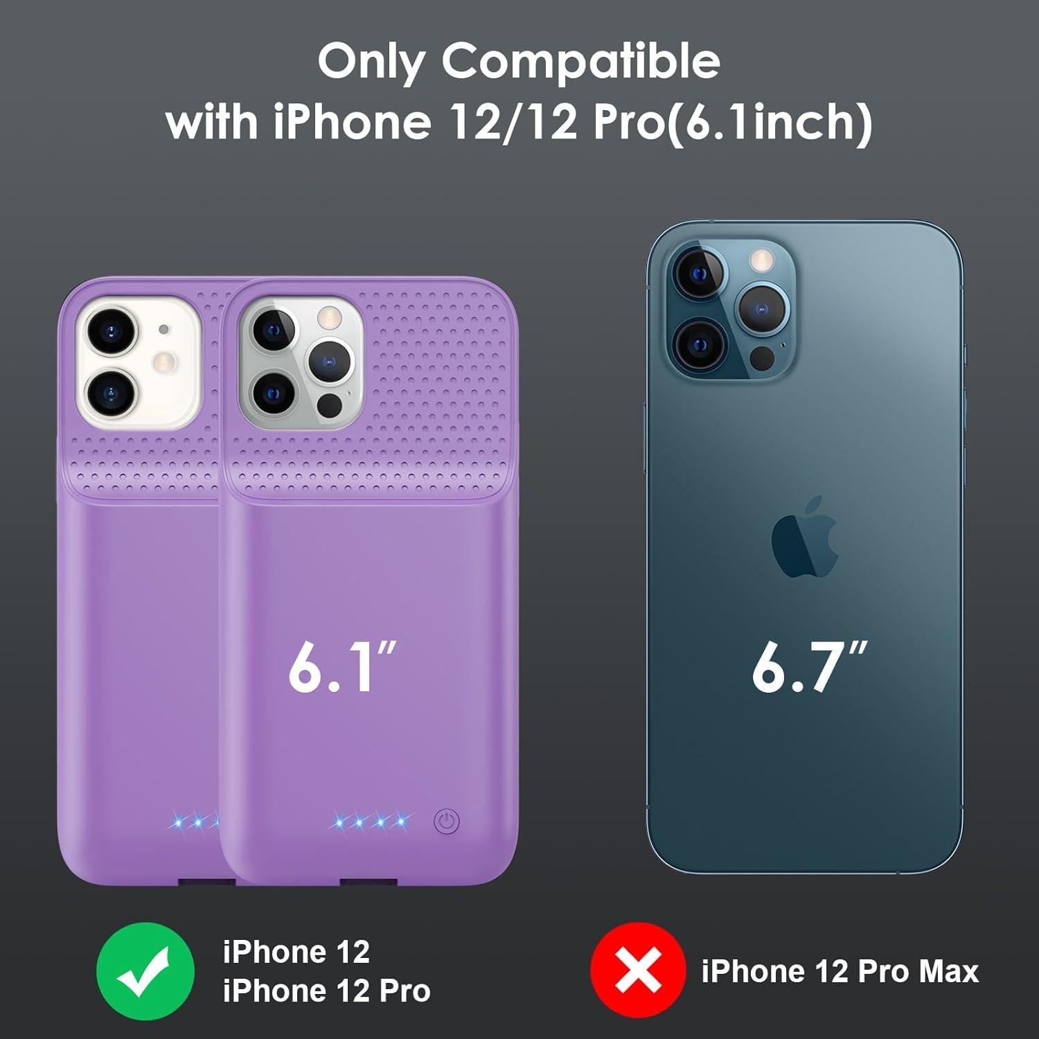Funda de Batería Yacikos para iPhone 12/12Pro 10800mAh - Púrpura