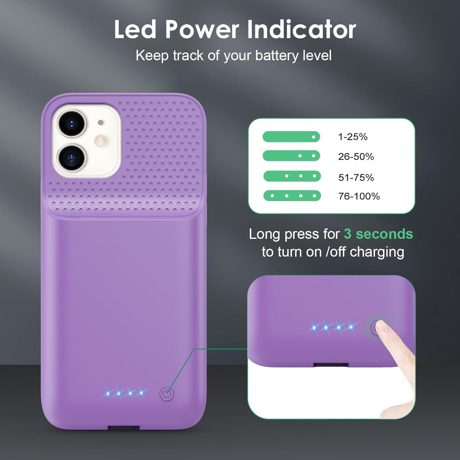 Funda de Batería Yacikos para iPhone 12/12Pro 10800mAh - Púrpura