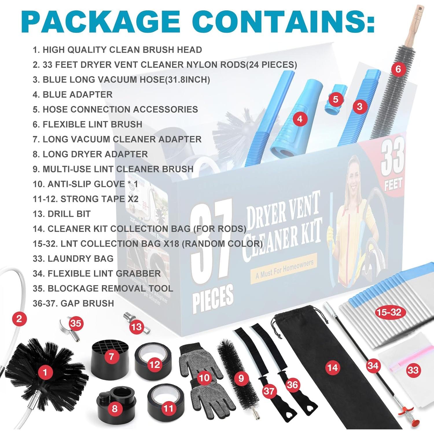 Kit de Limpieza de Ventilación de Secadora Sealegend 37 Piezas 10m