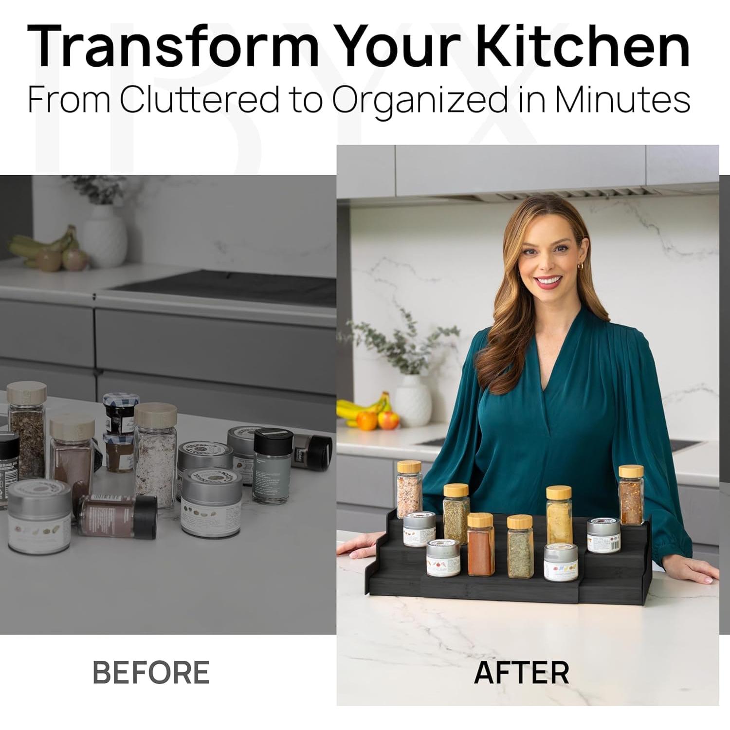 Organizador de Especias Ibyx de 3 Niveles Expandible - Bambú Negro