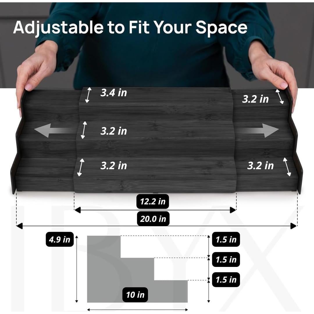Organizador de Especias Ibyx de 3 Niveles Expandible - Bambú Negro