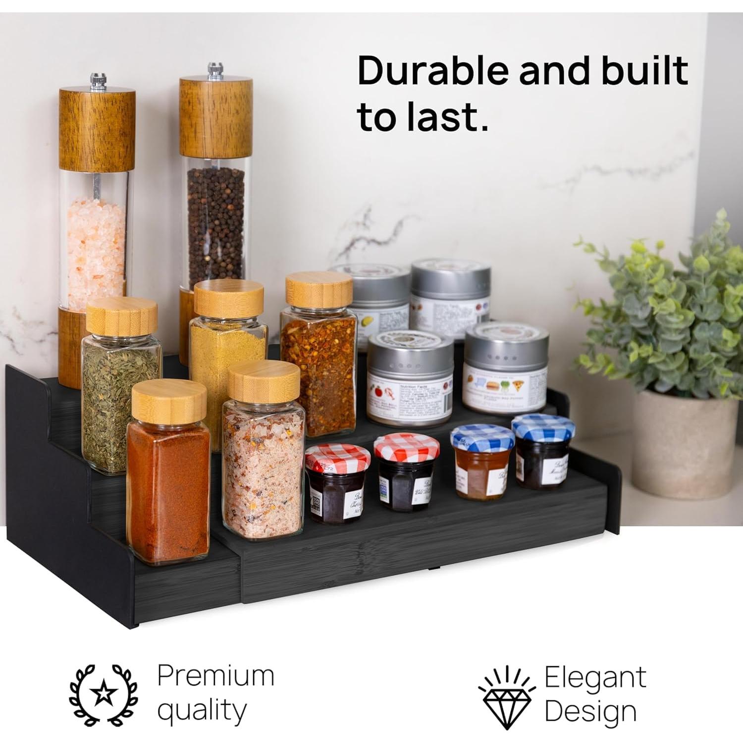 Organizador de Especias Ibyx de 3 Niveles Expandible - Bambú Negro