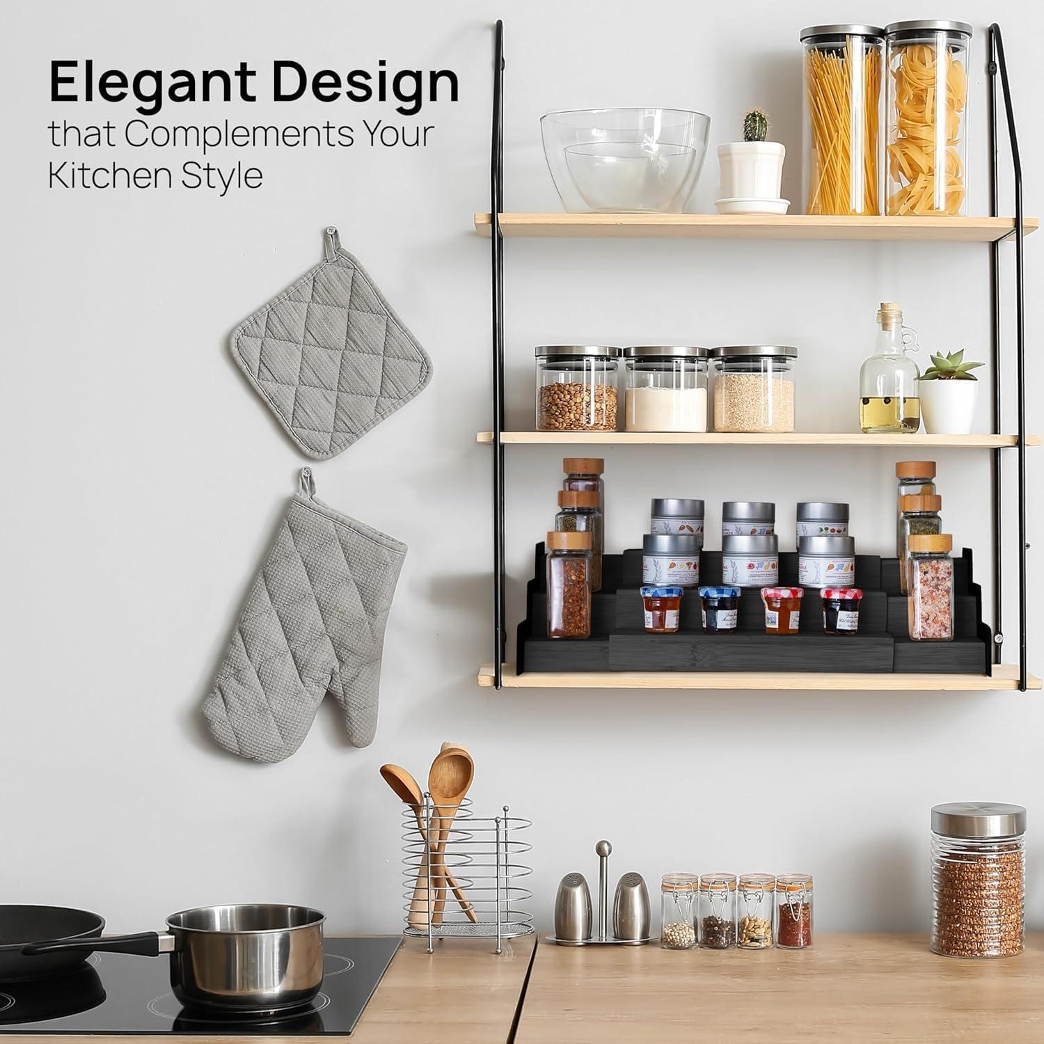 Organizador de Especias Ibyx de 3 Niveles Expandible - Bambú Negro