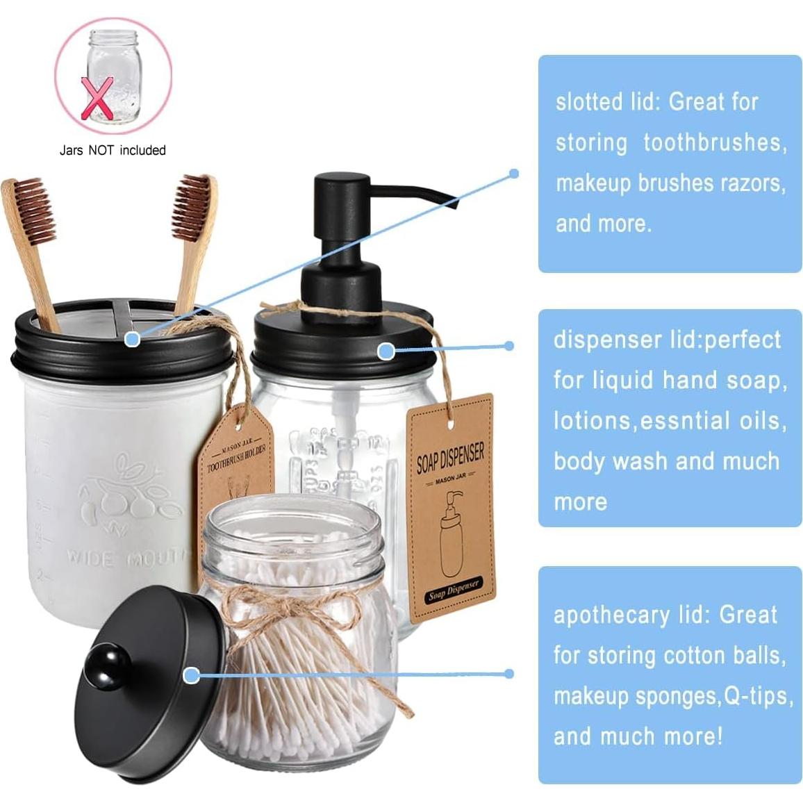 Juego de 4 tapas para frascos Mason - Acero inoxidable negro