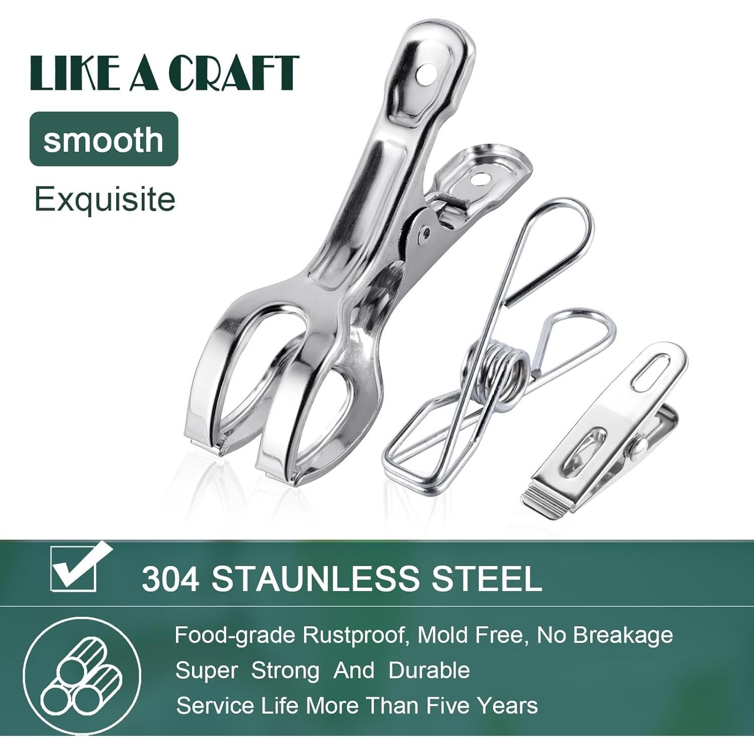 40 Pinzas de Acero Inoxidable PHYDELU para Ropa y Snacks