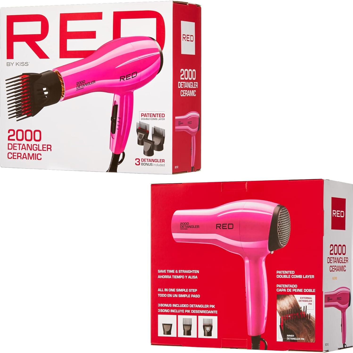 Secador de Pelo Cerámico RED by KISS 2000 Rosa, 3 Temperaturas
