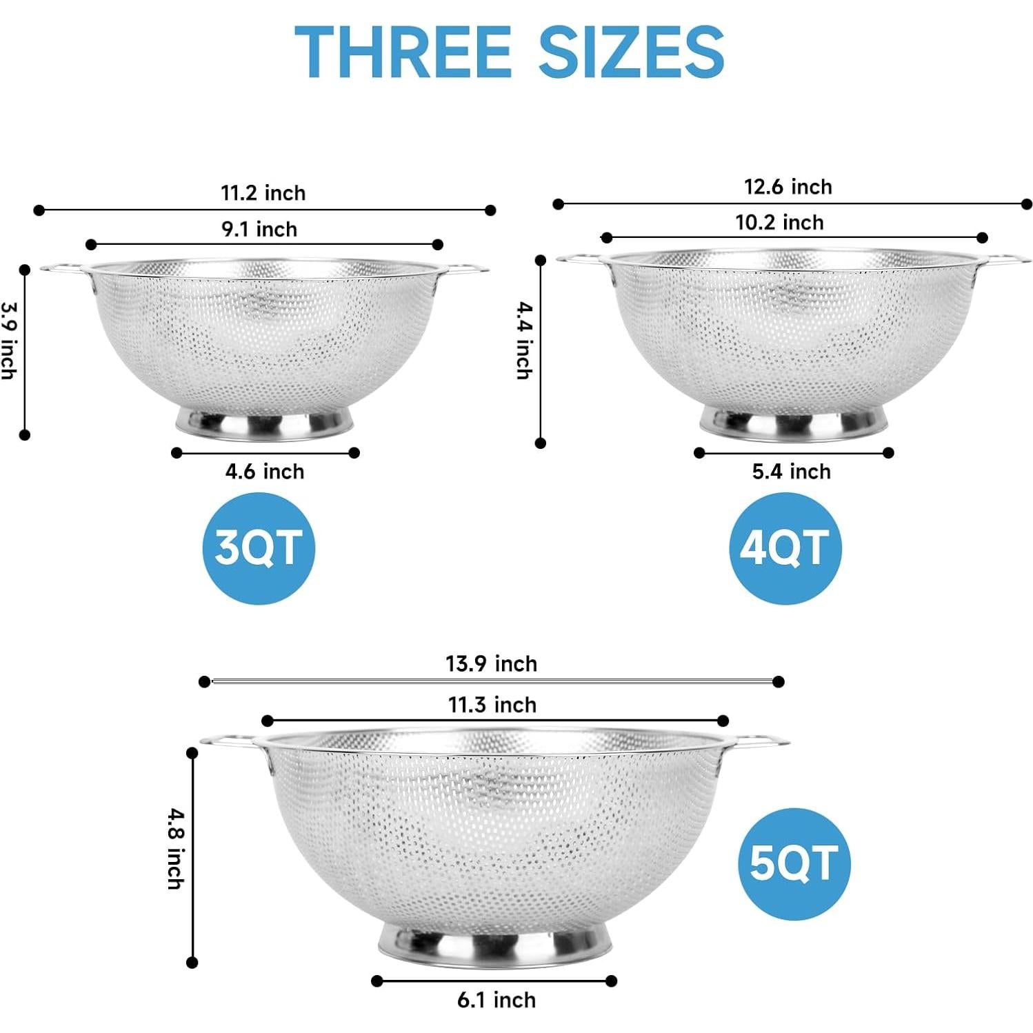 Colador de Acero Inoxidable Kteniy 2.84L con Mango Apto Lavavajillas