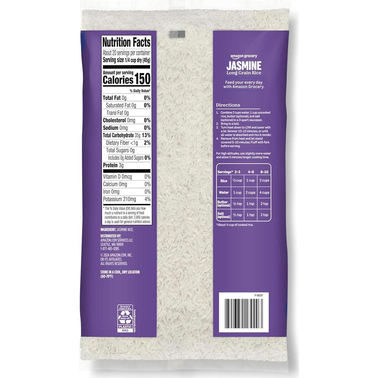 Amazon Grocery, Jasmine Long Grain Rice, 2 Lb (Previously Amazon Fresh, Packaging May Vary)