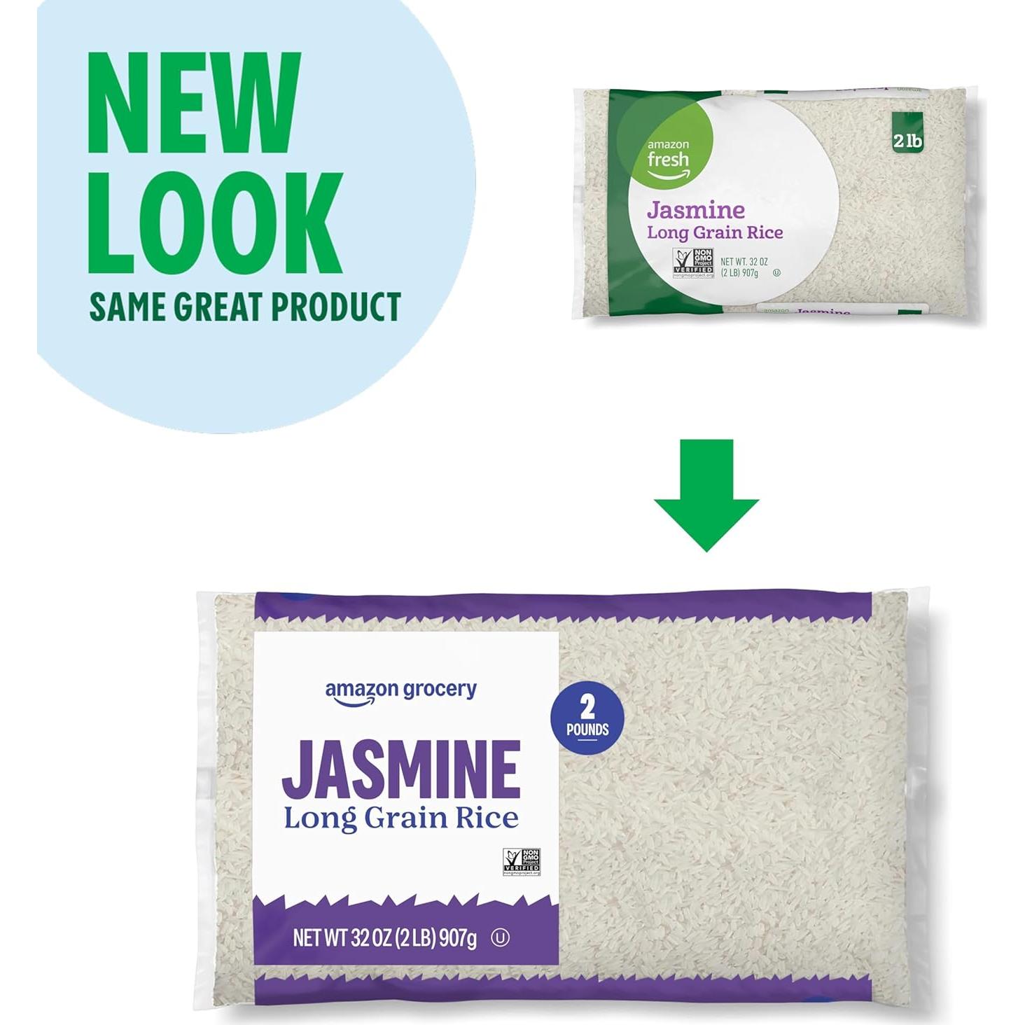 Amazon Grocery, Jasmine Long Grain Rice, 2 Lb (Previously Amazon Fresh, Packaging May Vary)