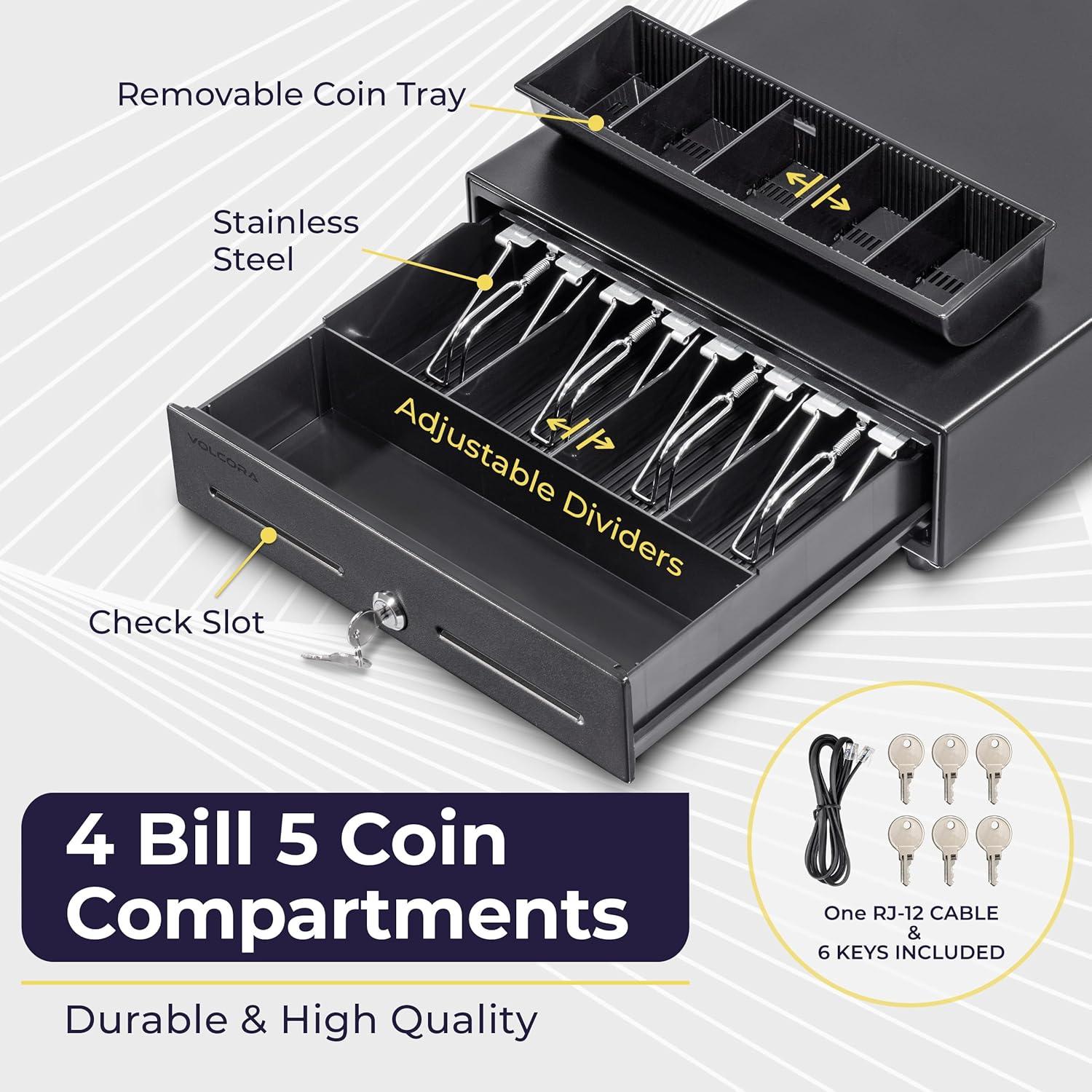 Cajón de Efectivo Volcora 33cm para POS 4 Billetes 5 Monedas