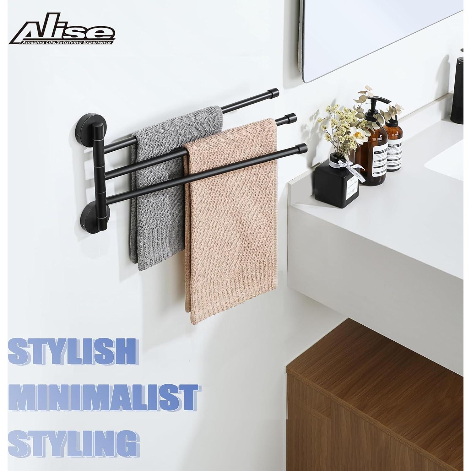 Soporte Giratorio para Toallas Alise 3 Brazos Acero Inoxidable Negro Mate