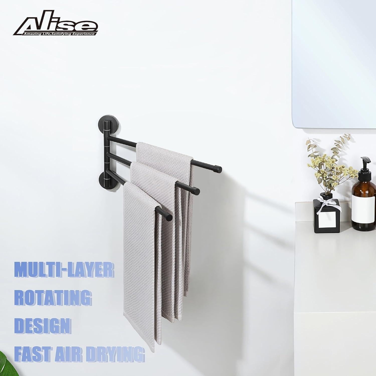 Soporte Giratorio para Toallas Alise 3 Brazos Acero Inoxidable Negro Mate
