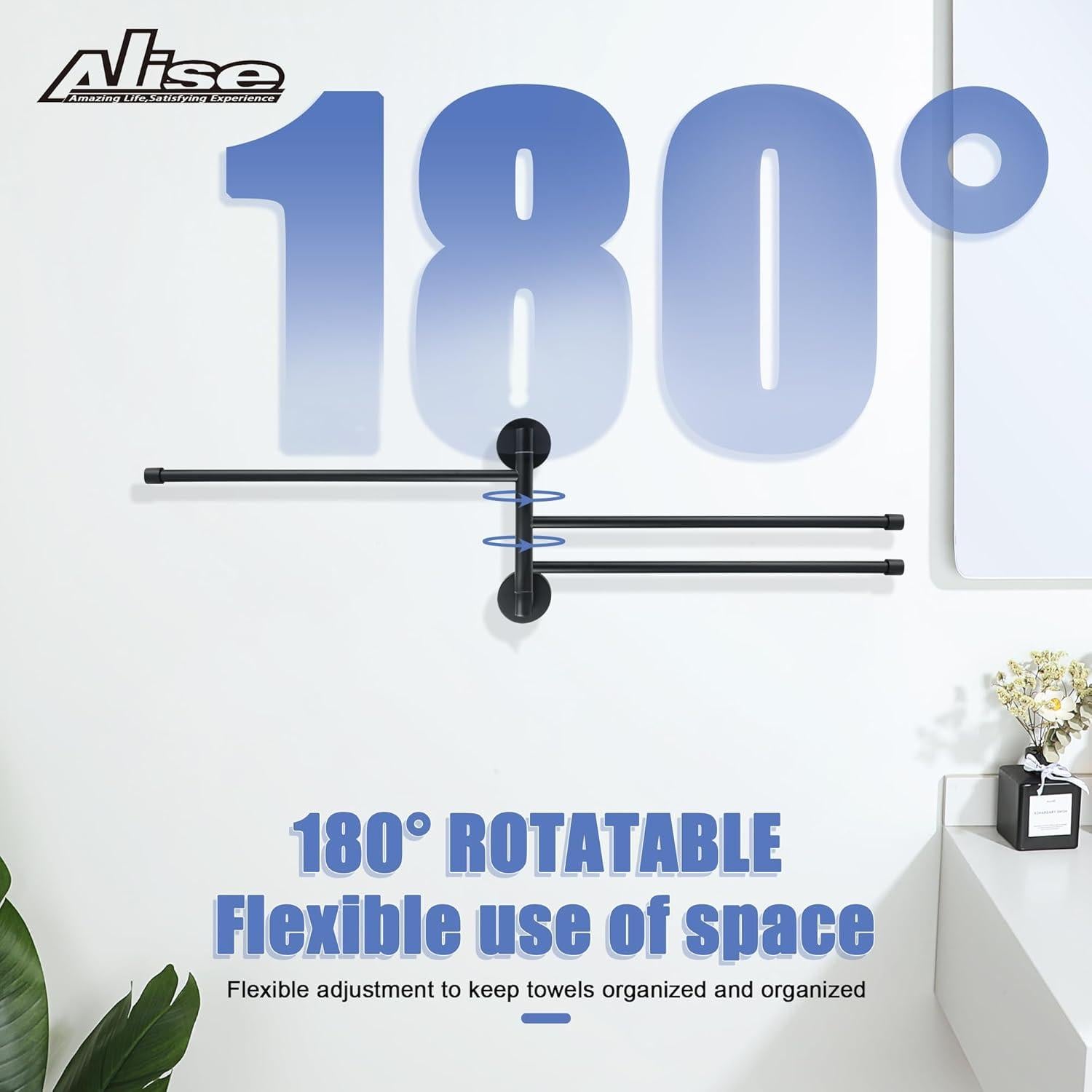 Soporte Giratorio para Toallas Alise 3 Brazos Acero Inoxidable Negro Mate