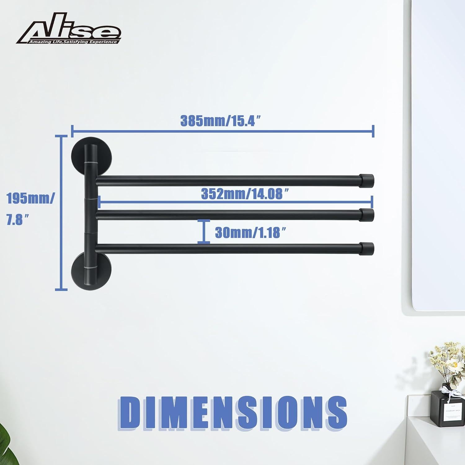 Soporte Giratorio para Toallas Alise 3 Brazos Acero Inoxidable Negro Mate