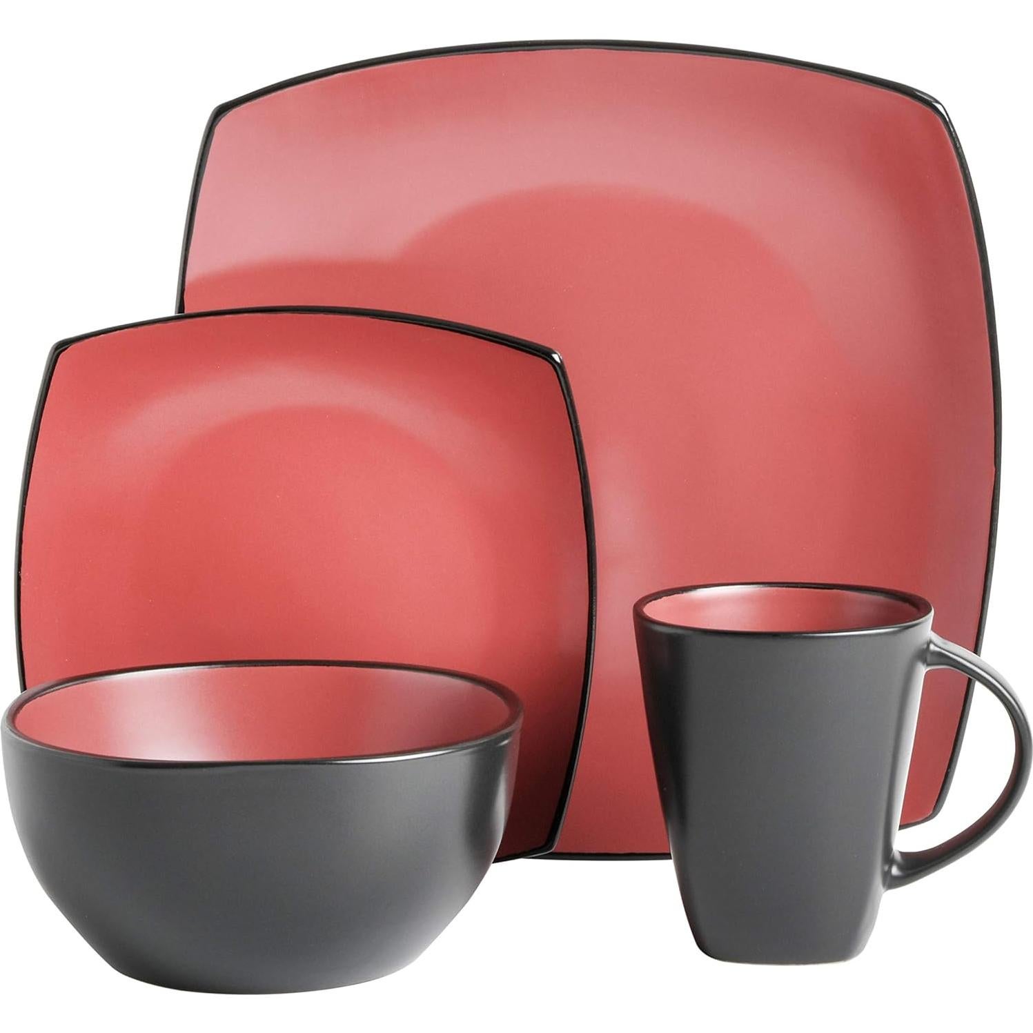 Juego de vajilla cuadrada Gibson Soho Lounge 16 piezas rojo