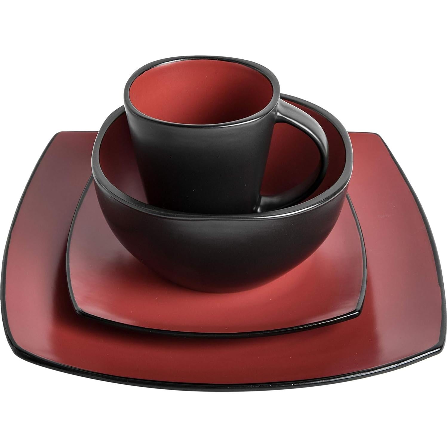 Juego de vajilla cuadrada Gibson Soho Lounge 16 piezas rojo