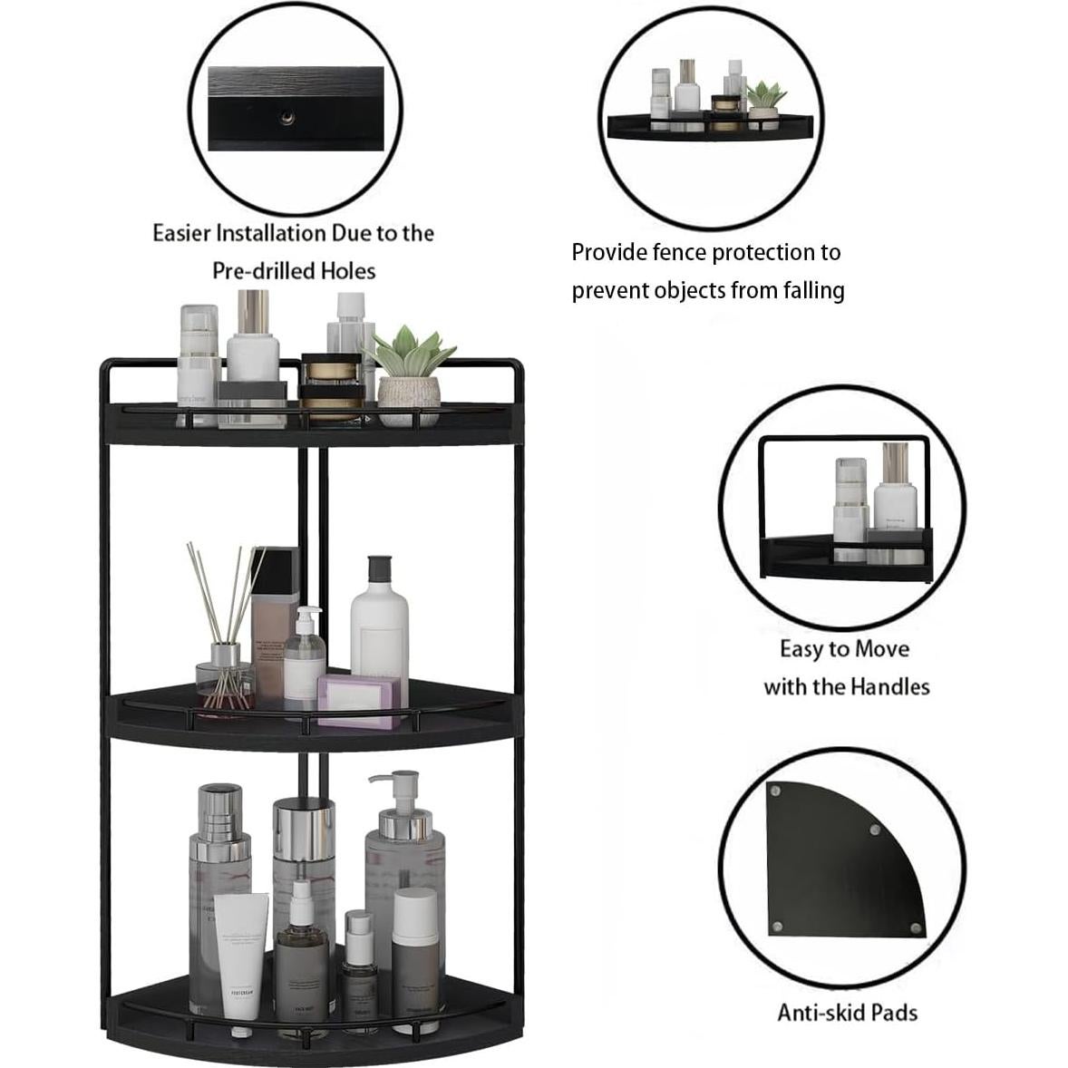 Organizador de Baño de Esquina Dorhors 3 Niveles Madera Hierro