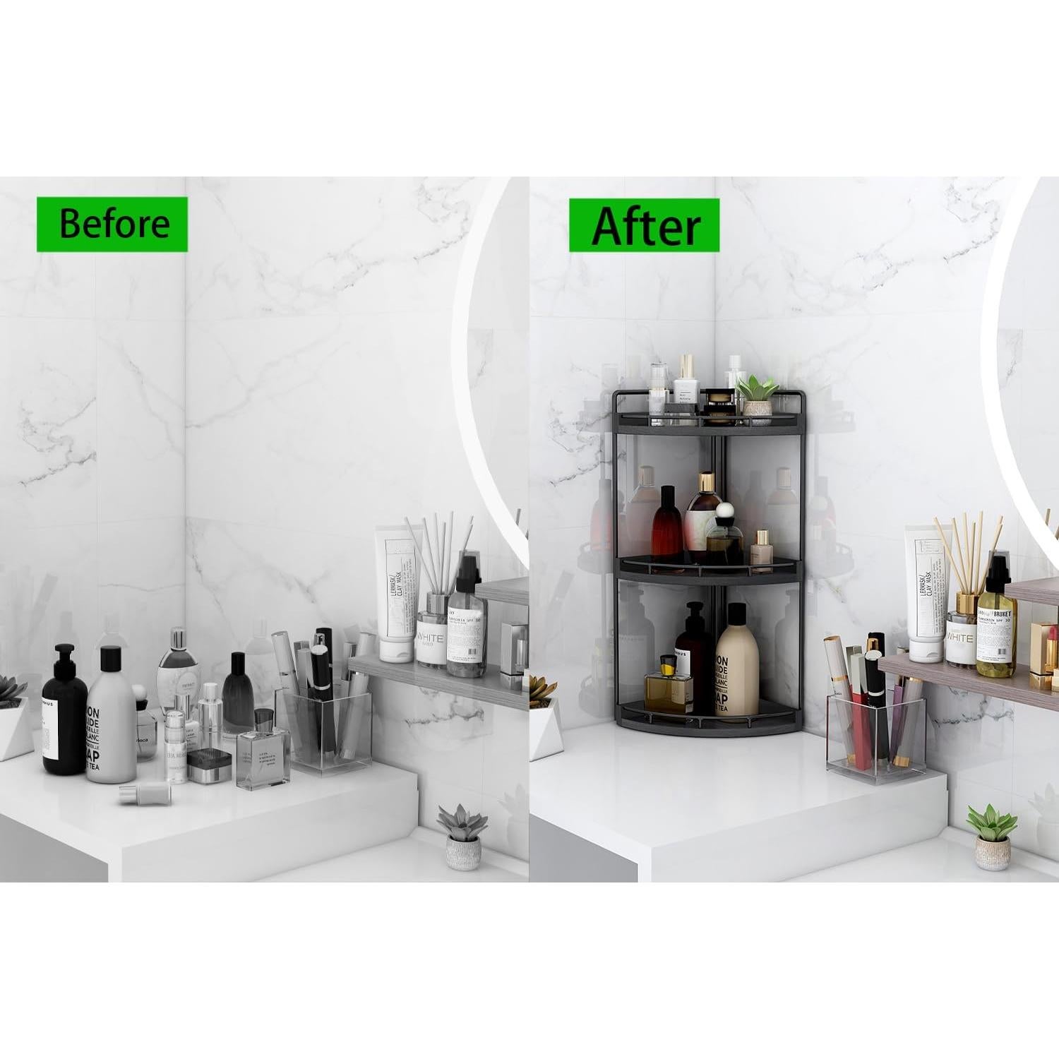 Organizador de Baño de Esquina Dorhors 3 Niveles Madera Hierro