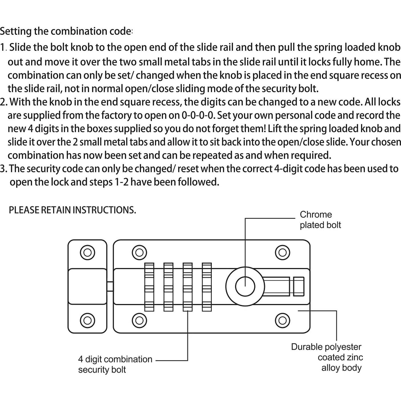 Cerrojo Combi de 4 Dígitos SISAV Negro Resistente al Óxido