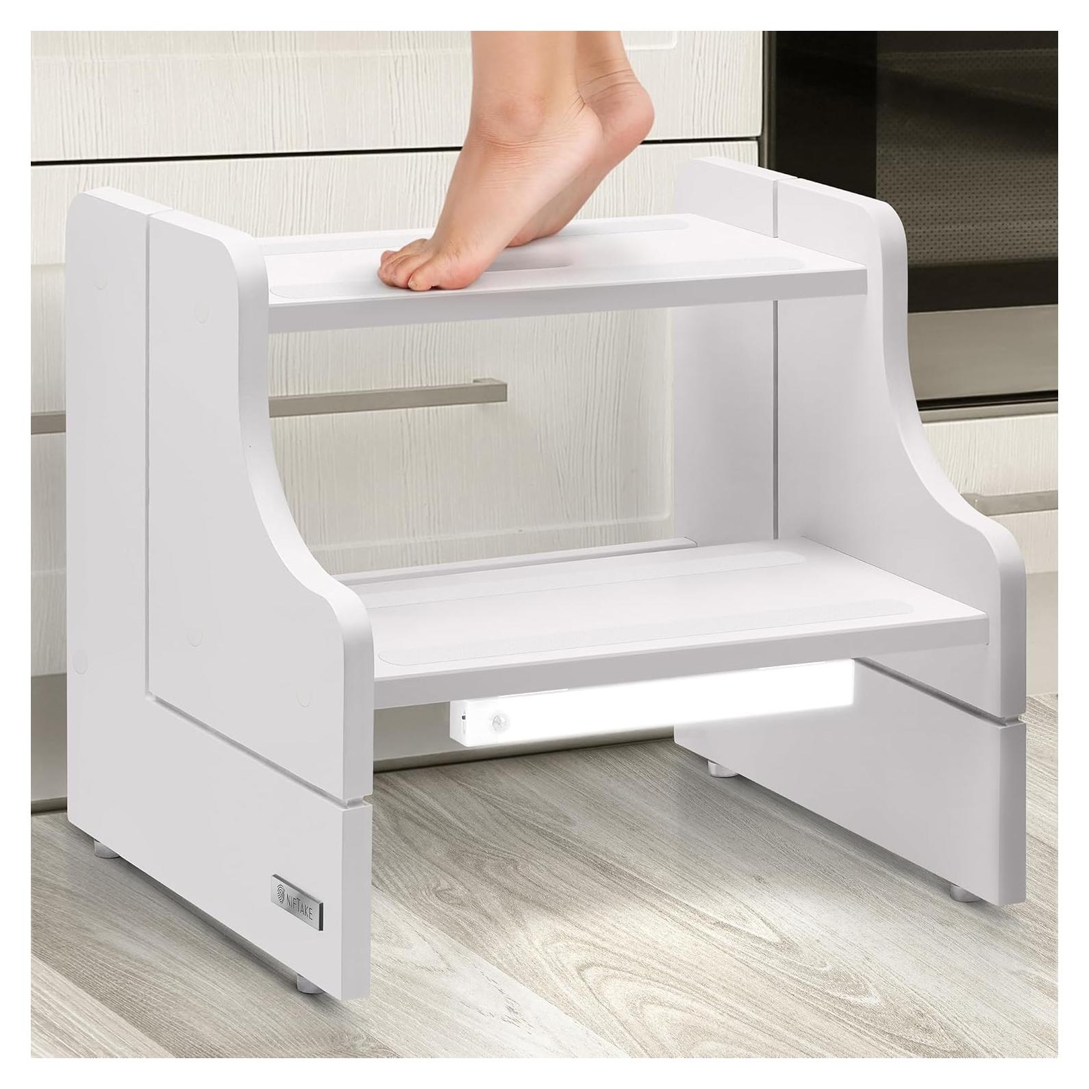 Escalera de Madera para Niños NIFTAKE 2 Pasos Blanca 113kg