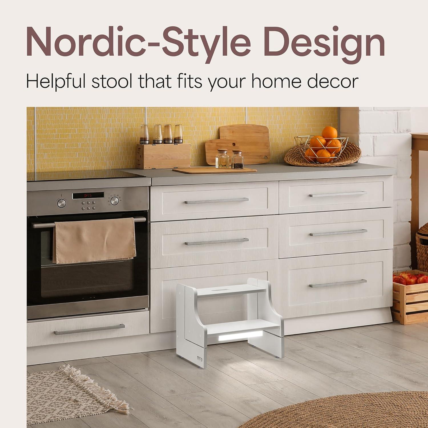 Escalera de Madera para Niños NIFTAKE 2 Pasos Blanca 113kg