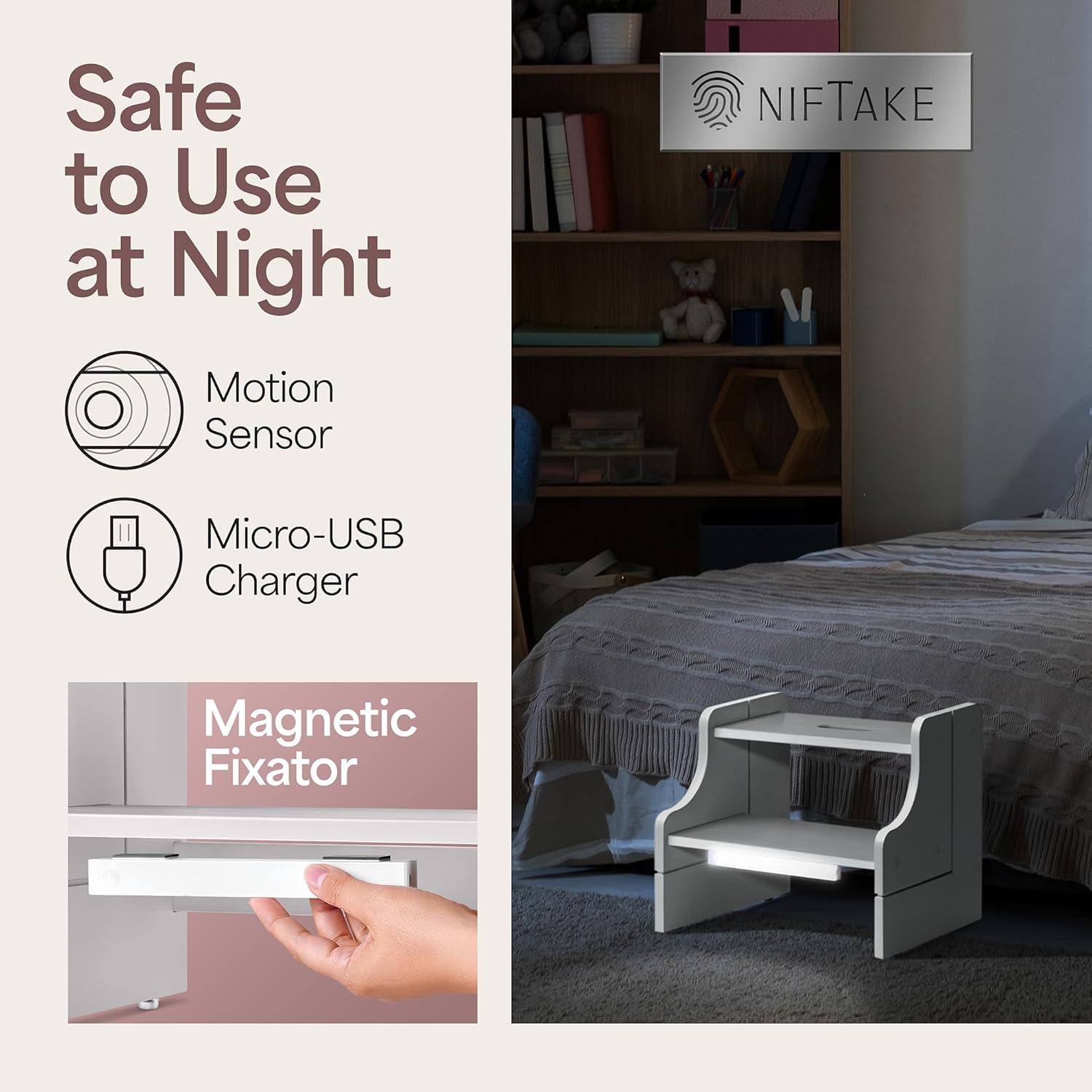 Escalera de Madera para Niños NIFTAKE 2 Pasos Blanca 113kg