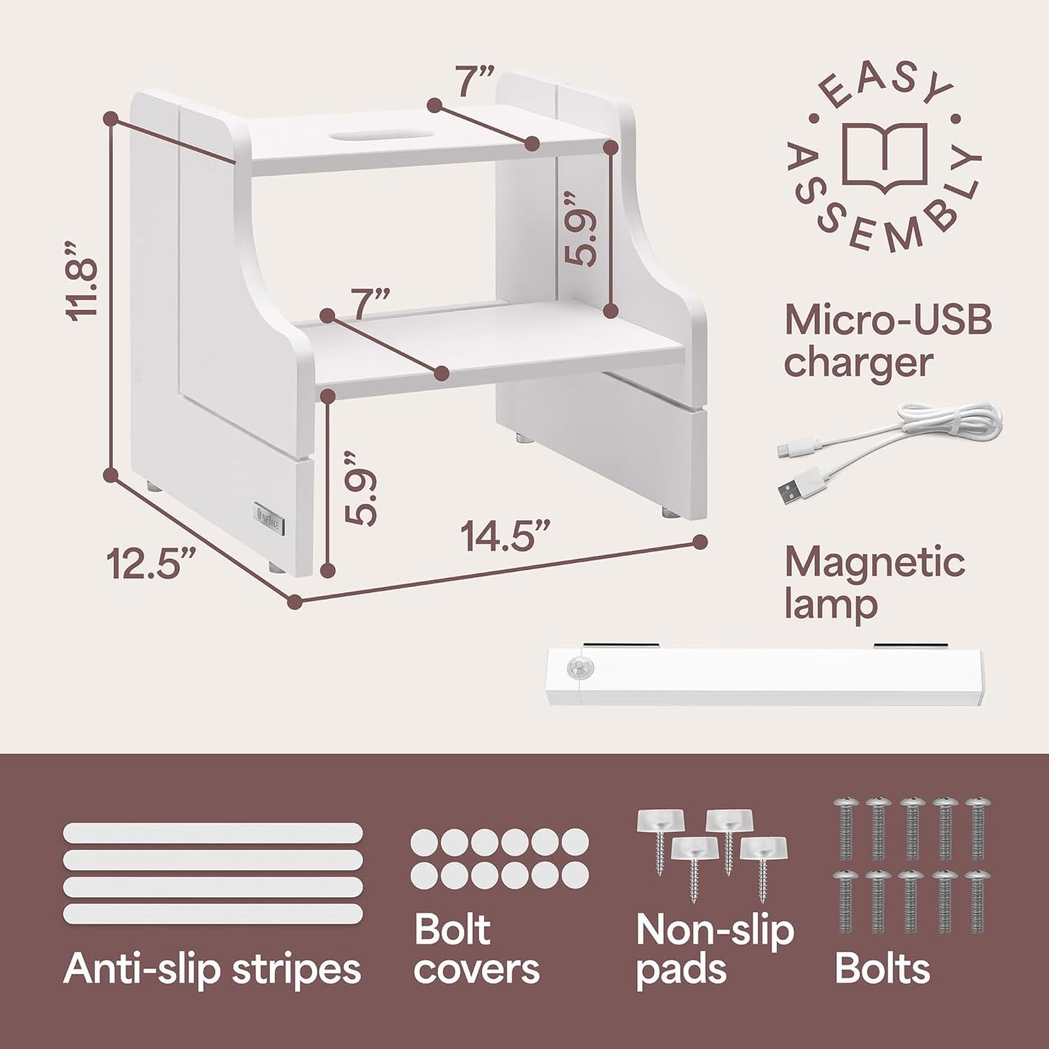 Escalera de Madera para Niños NIFTAKE 2 Pasos Blanca 113kg
