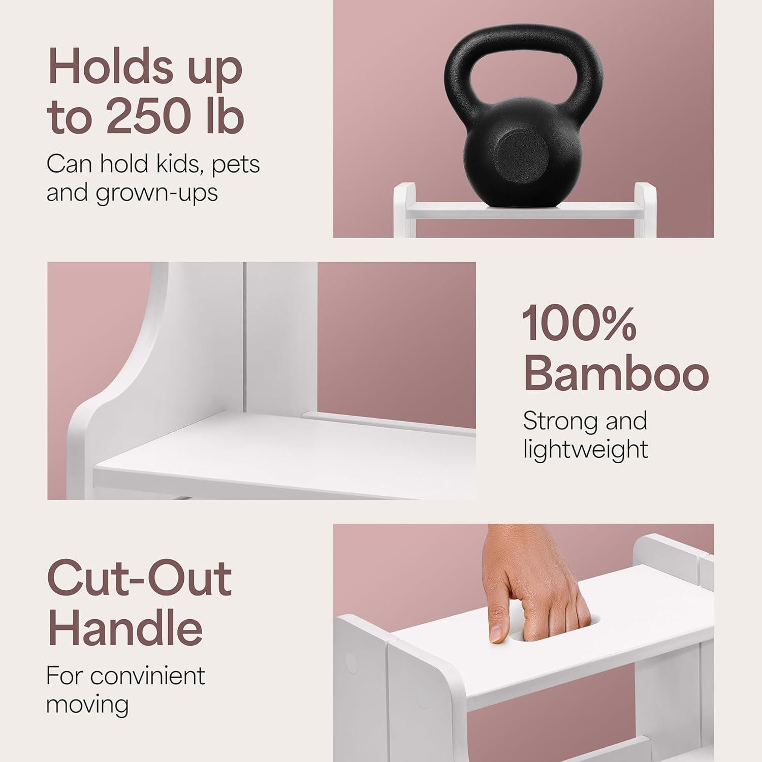 Escalera de Madera para Niños NIFTAKE 2 Pasos Blanca 113kg