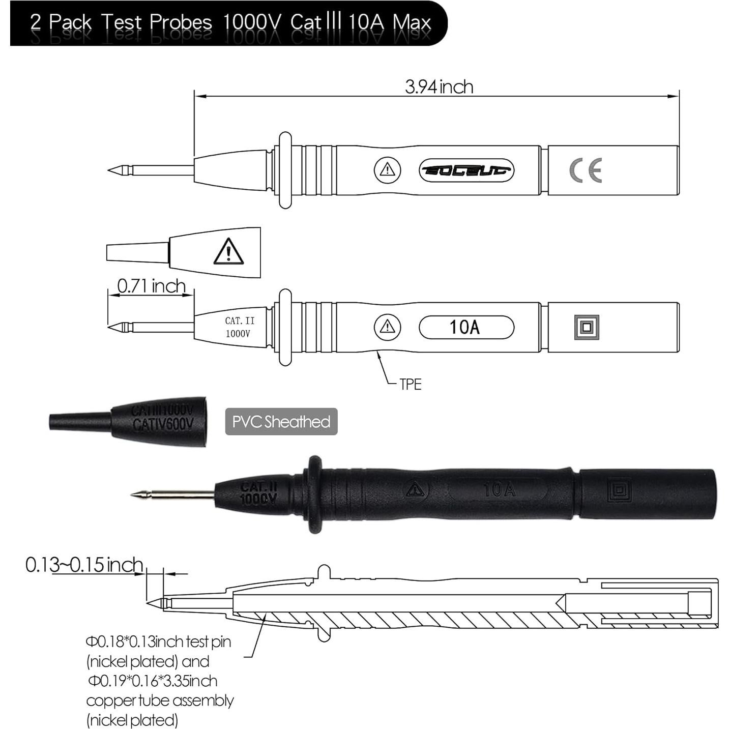Kit de Cables de Prueba de Multímetro BOCEUC 223 - Silicona, 10A