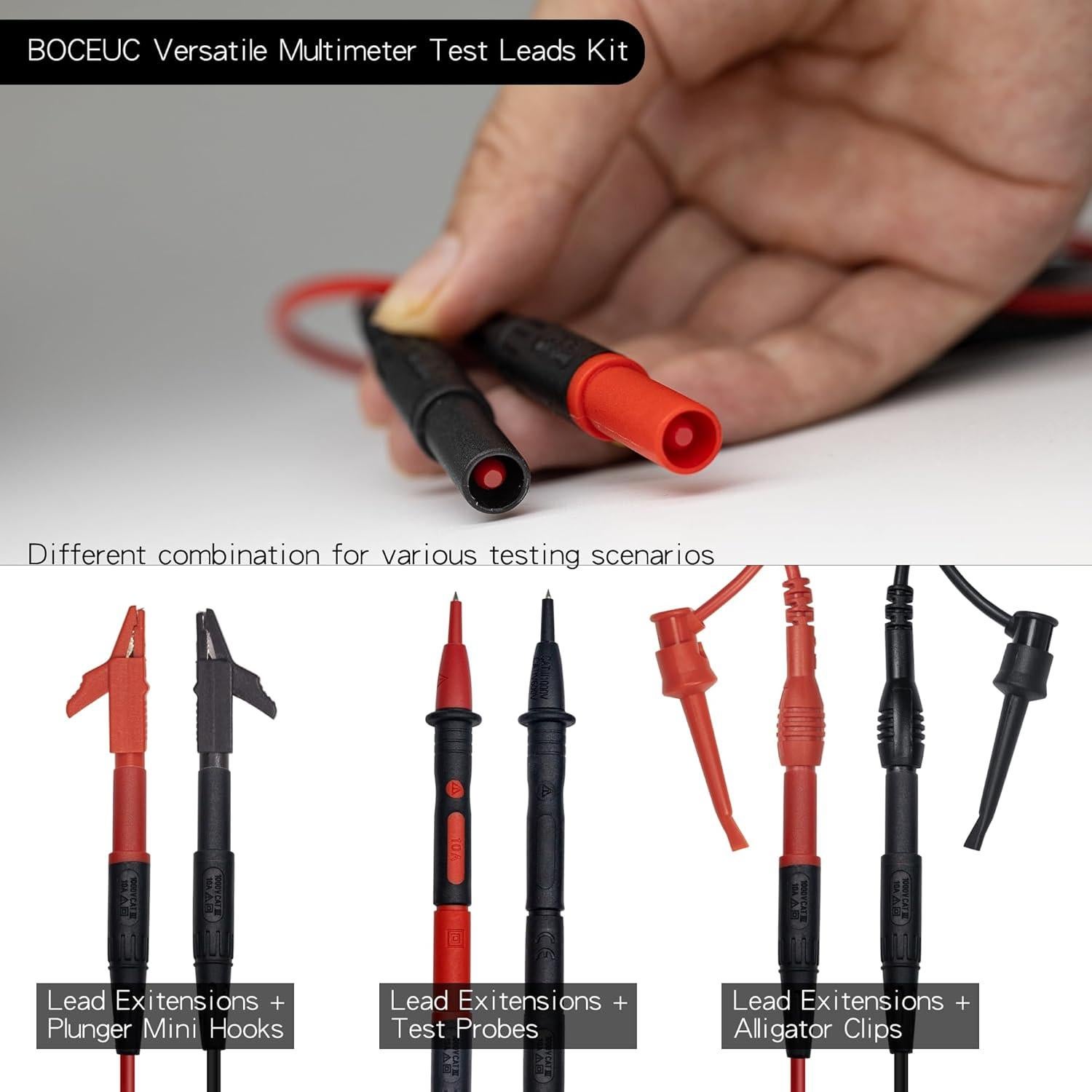 Kit de Cables de Prueba de Multímetro BOCEUC 223 - Silicona, 10A