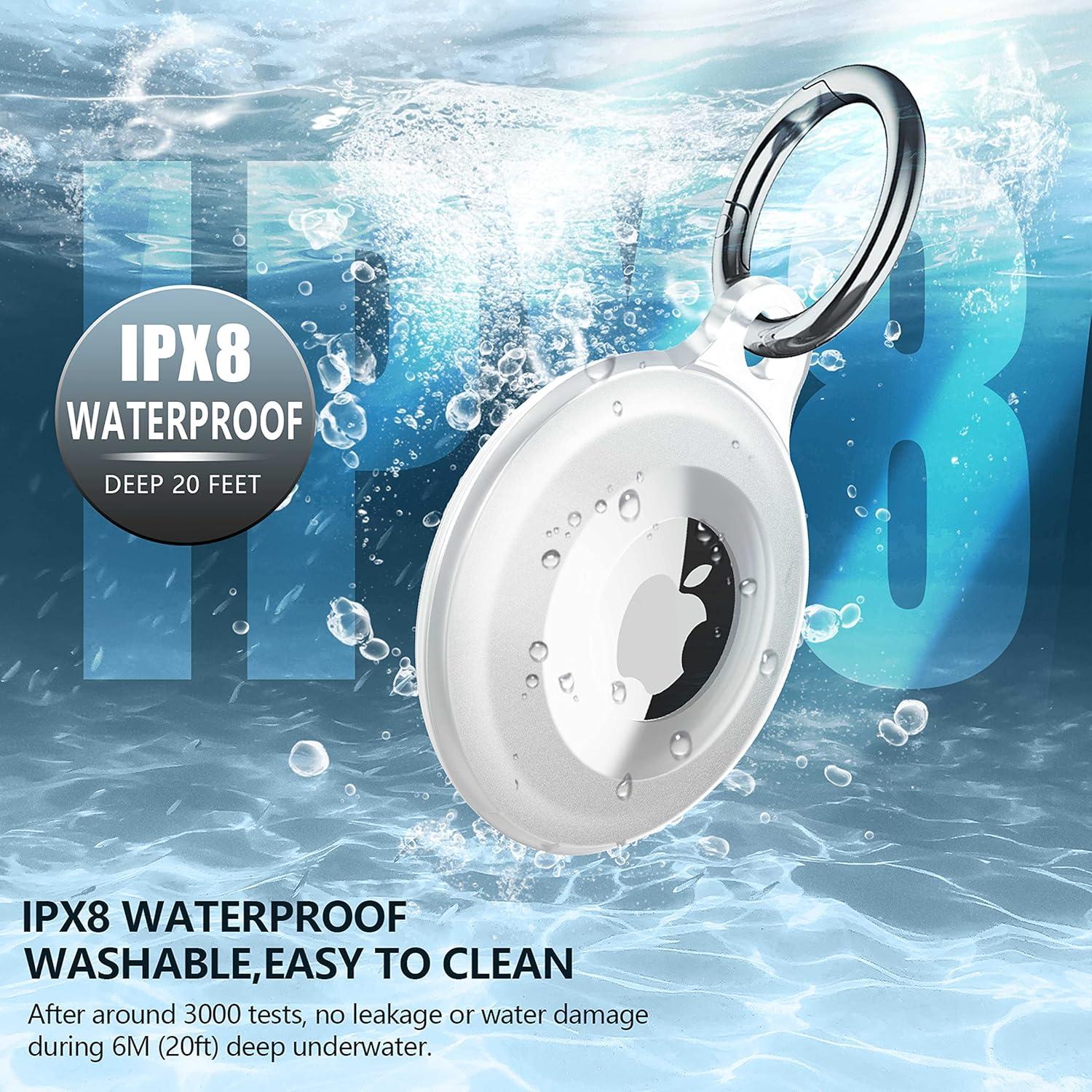 1 Pack IPX8 Waterproof AirTag Keychain Holder Case, Lightweight, Anti-Scratch, Easy Installation,Soft Full-Body Shockproof Air Tag Holder for Luggage,Keys, Dog Collar-Clear