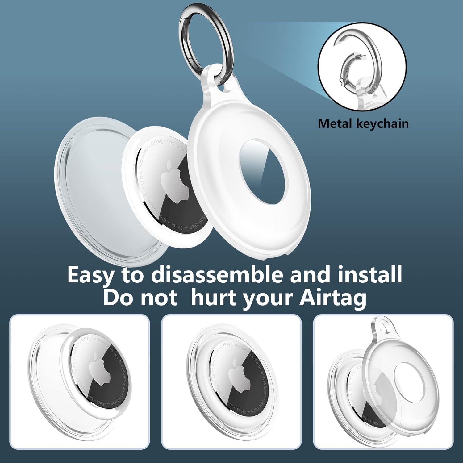 1 Pack IPX8 Waterproof AirTag Keychain Holder Case, Lightweight, Anti-Scratch, Easy Installation,Soft Full-Body Shockproof Air Tag Holder for Luggage,Keys, Dog Collar-Clear