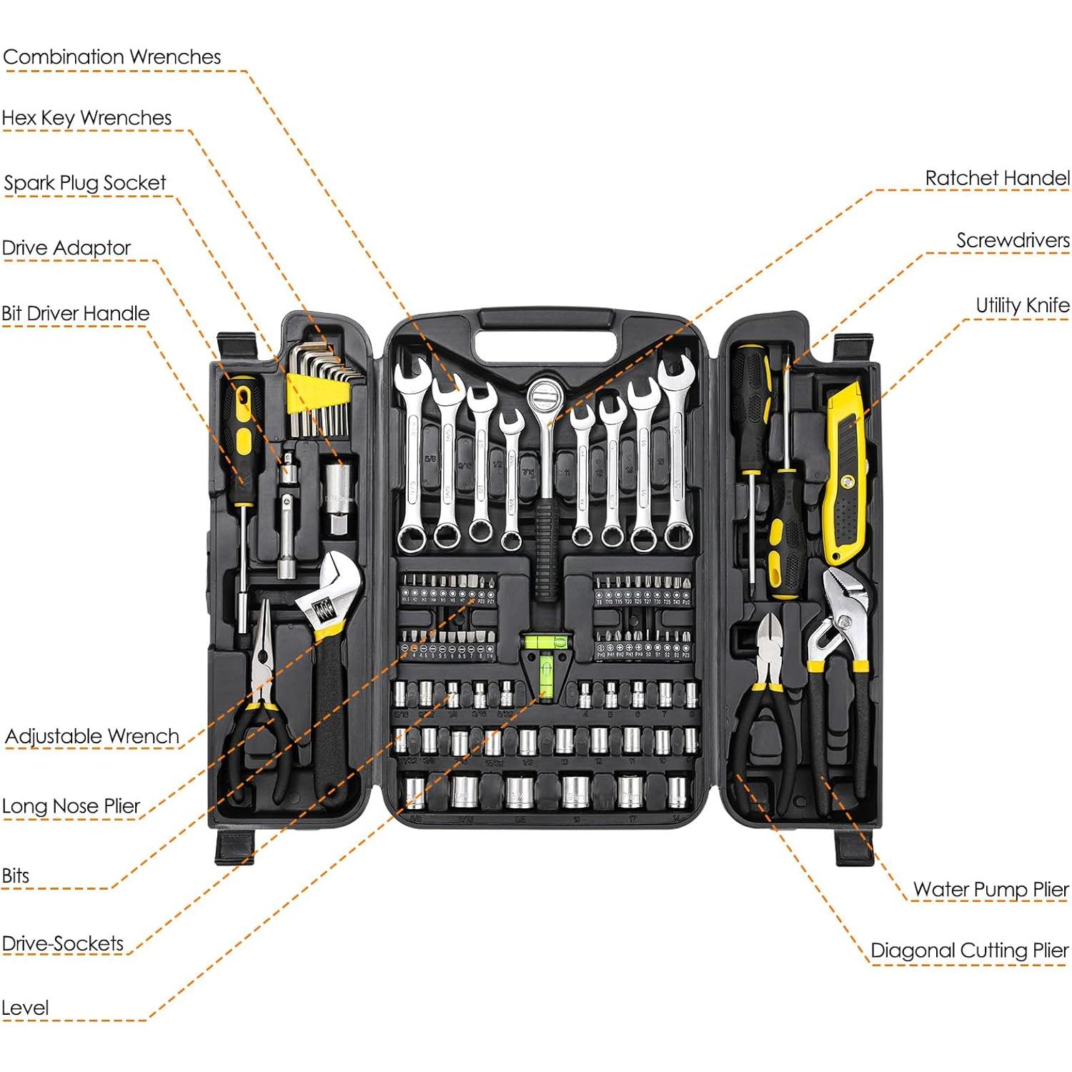 Juego de Herramientas 95 Piezas TLGREEN Caja Portátil Amarillo