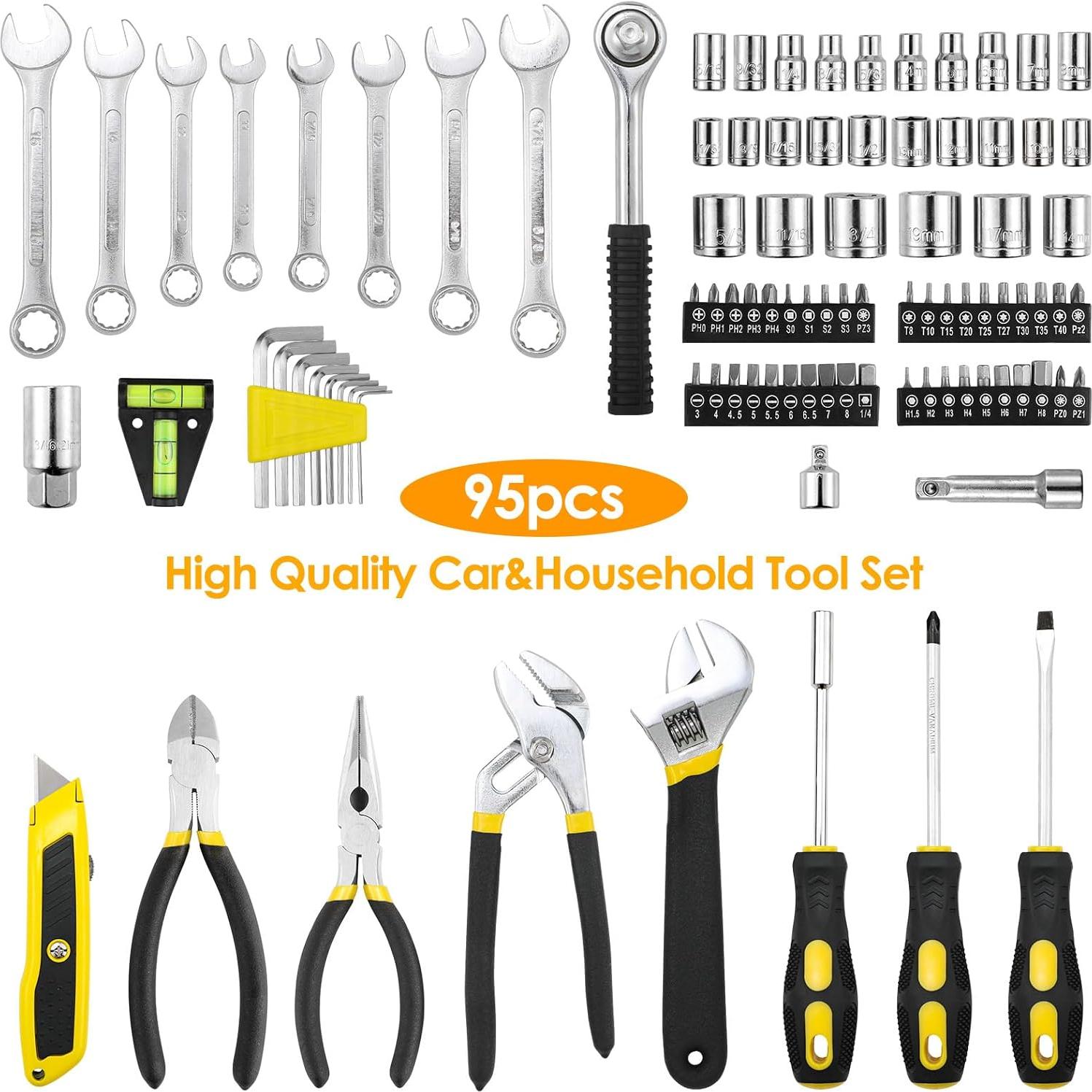 Juego de Herramientas 95 Piezas TLGREEN Caja Portátil Amarillo