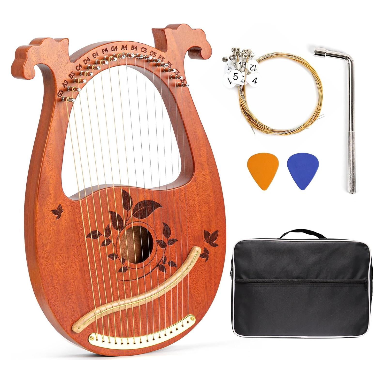 Arpa de Lira Caoba 16 Cuerdas con Accesorios y Bolsa