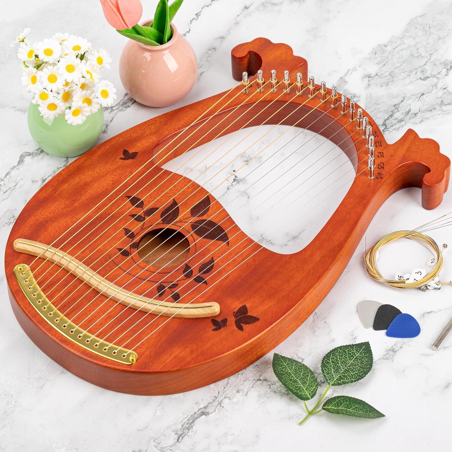 Arpa de Lira Caoba 16 Cuerdas con Accesorios y Bolsa