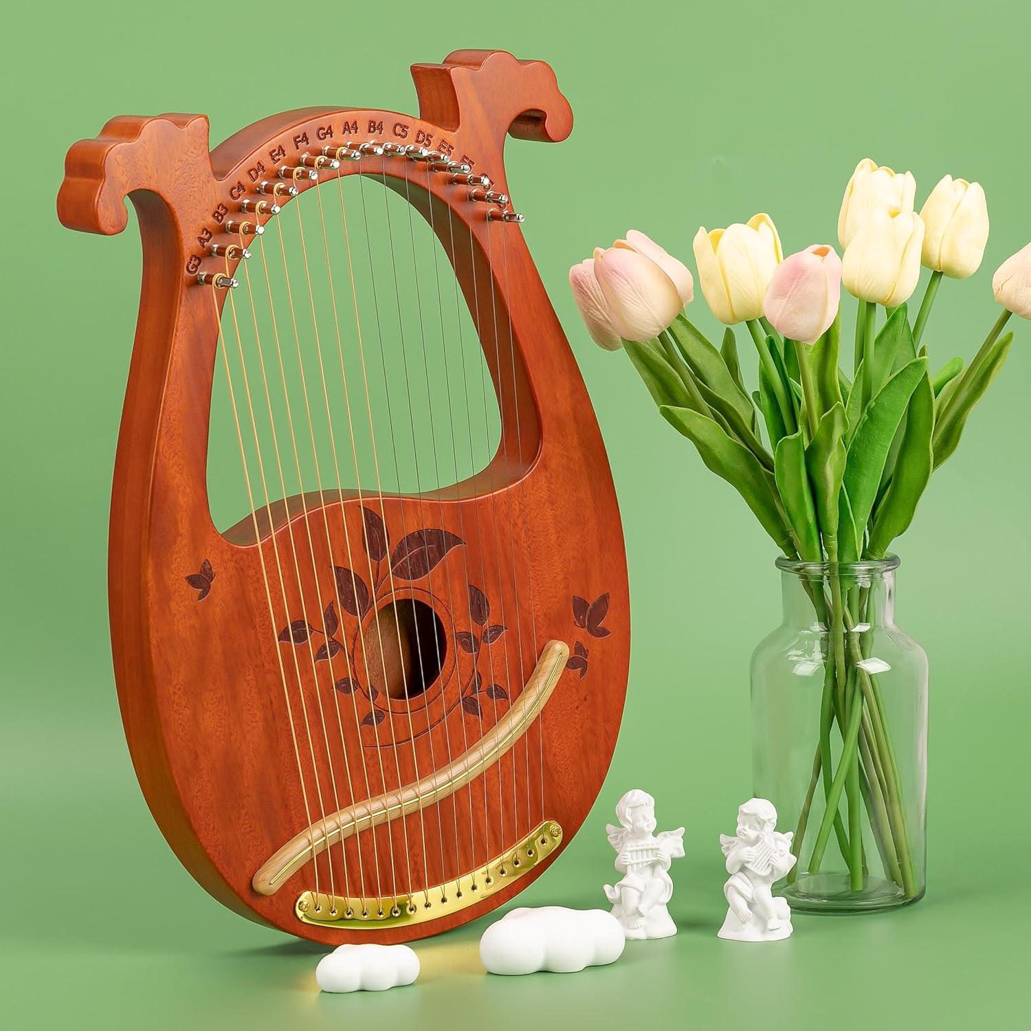 Arpa de Lira Caoba 16 Cuerdas con Accesorios y Bolsa