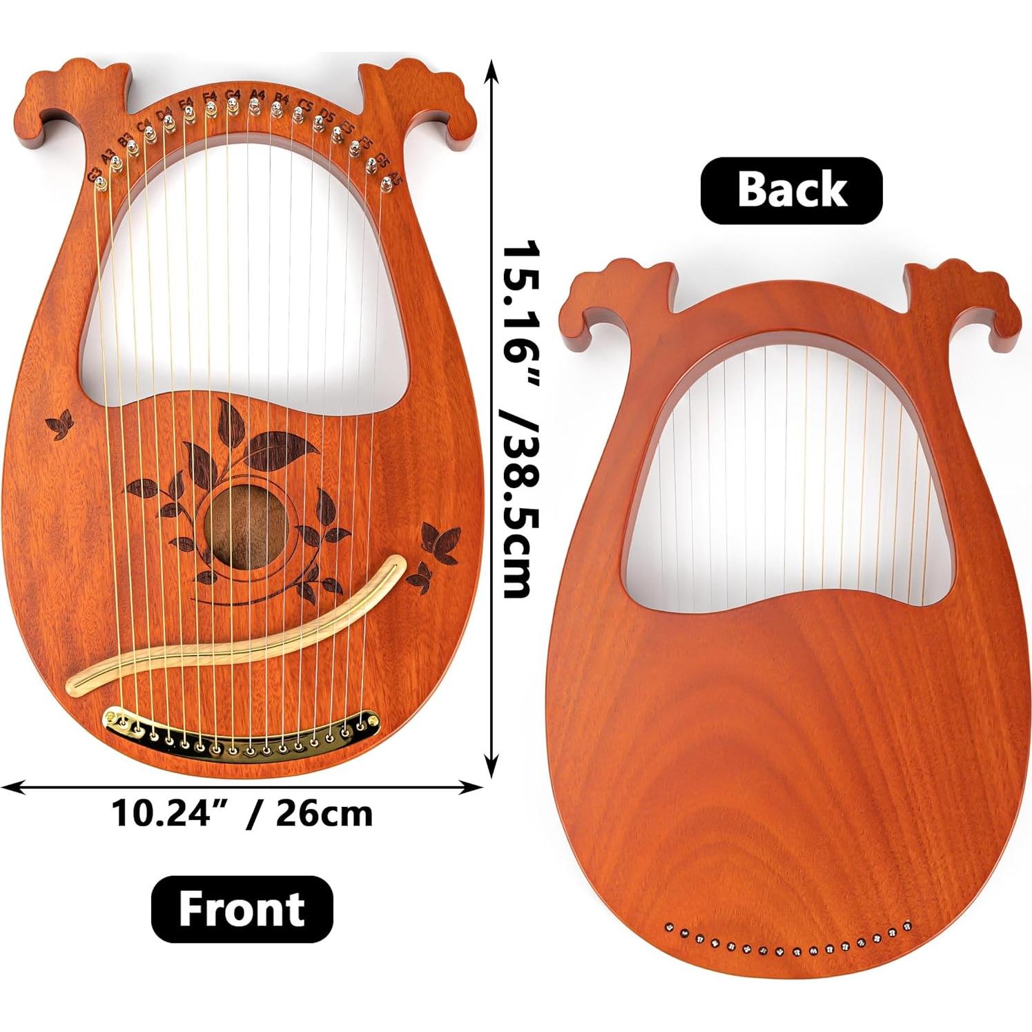 Arpa de Lira Caoba 16 Cuerdas con Accesorios y Bolsa