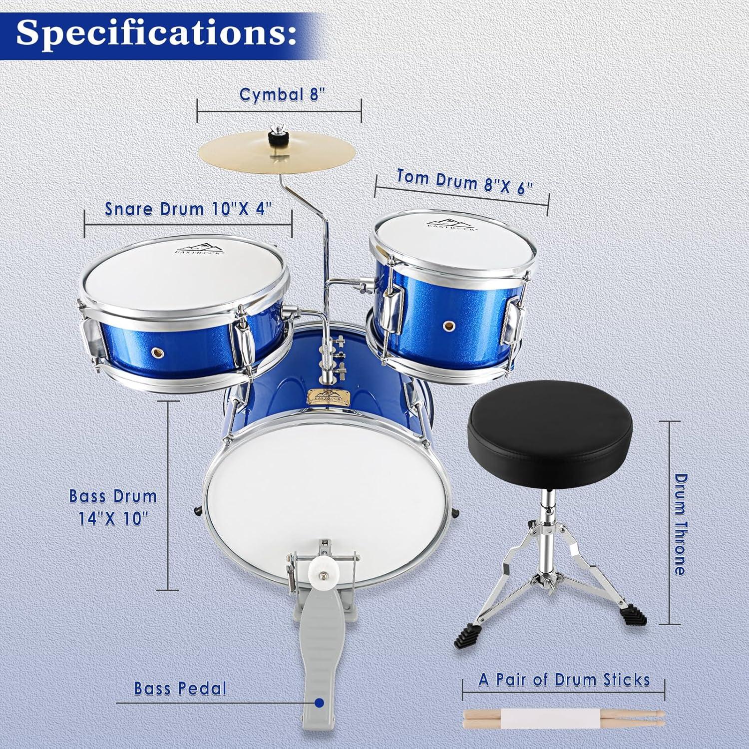 EASTROCK Juego de Batería Junior 3 Piezas 35,5 cm Azul